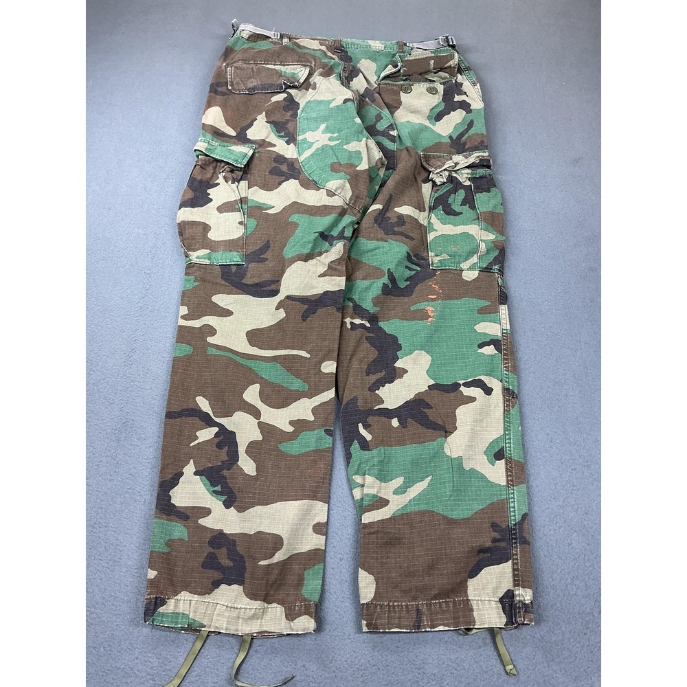 Vintage US Military Pants Mens 33x30 Green Camo BDU Cargo Adjustable Waist PAINT